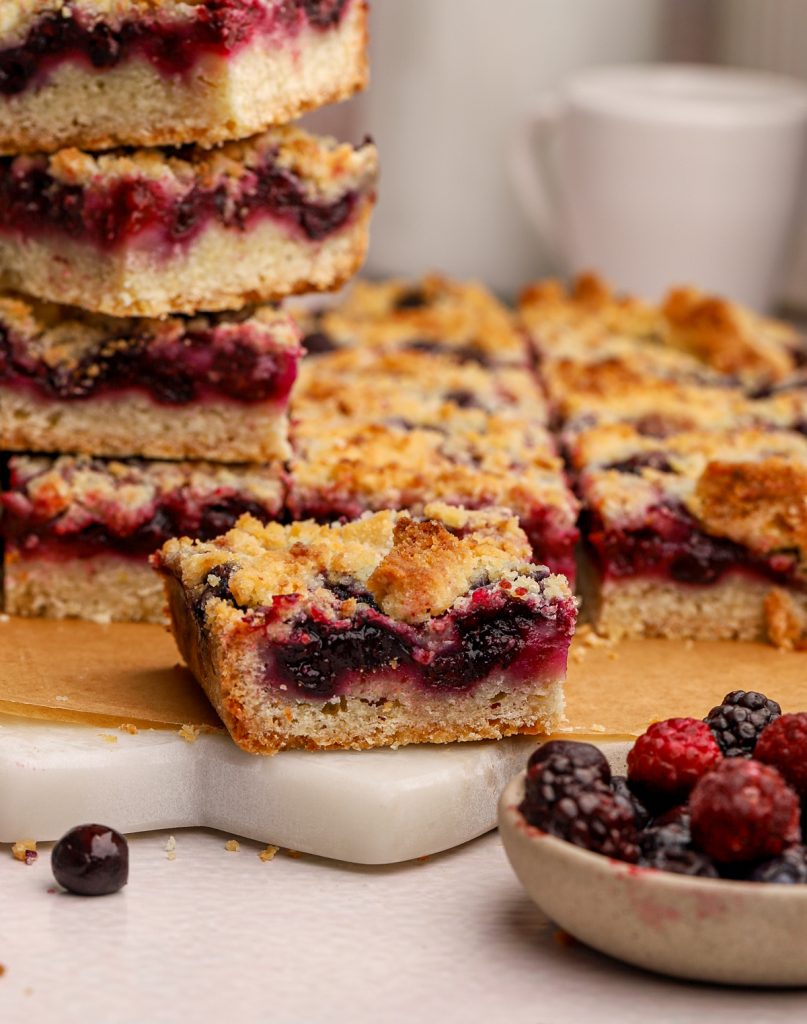 One square of mixed berry bars.