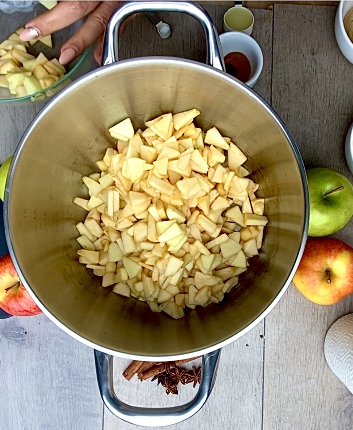 Peel, core, and chop apples