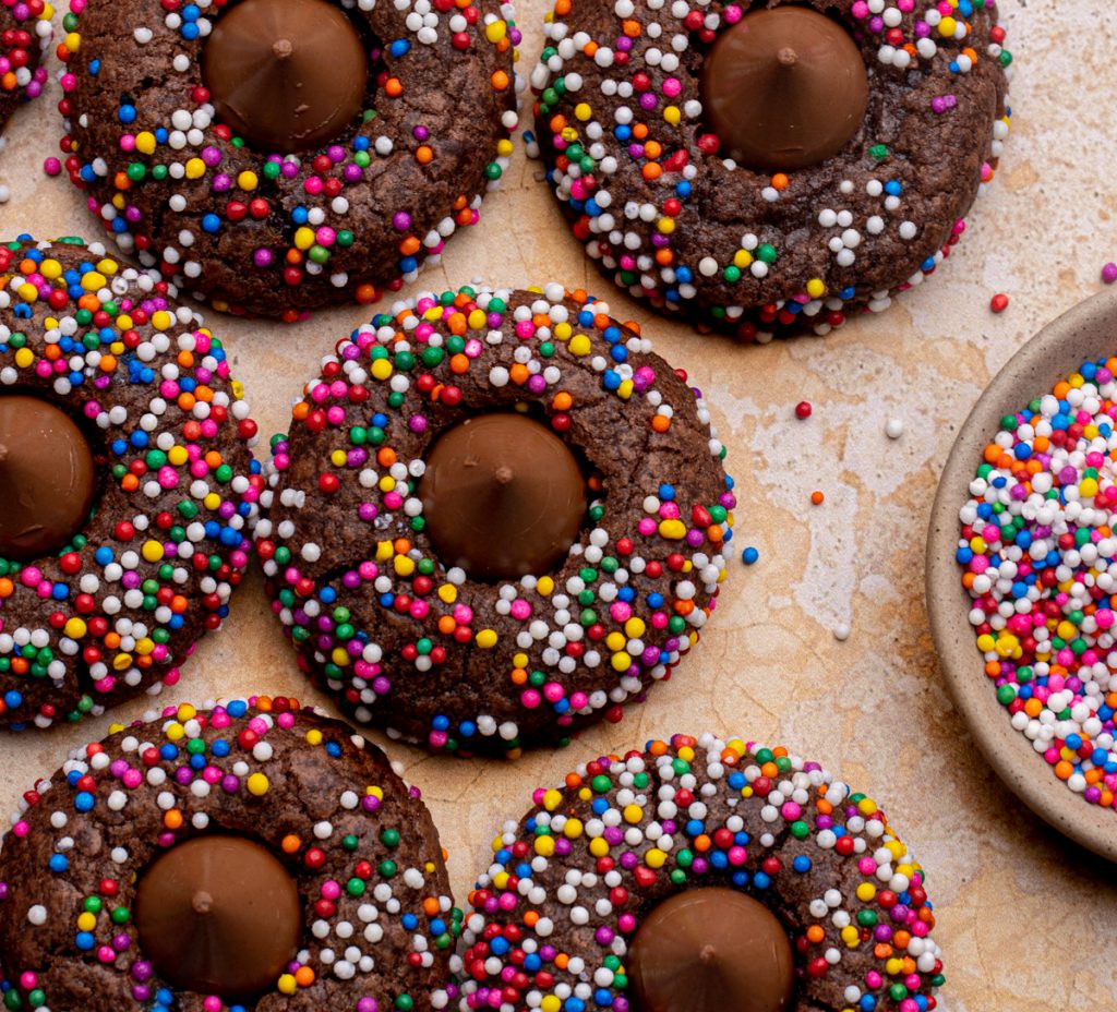 Chocolate Sprinkle Thumbprint Cookies