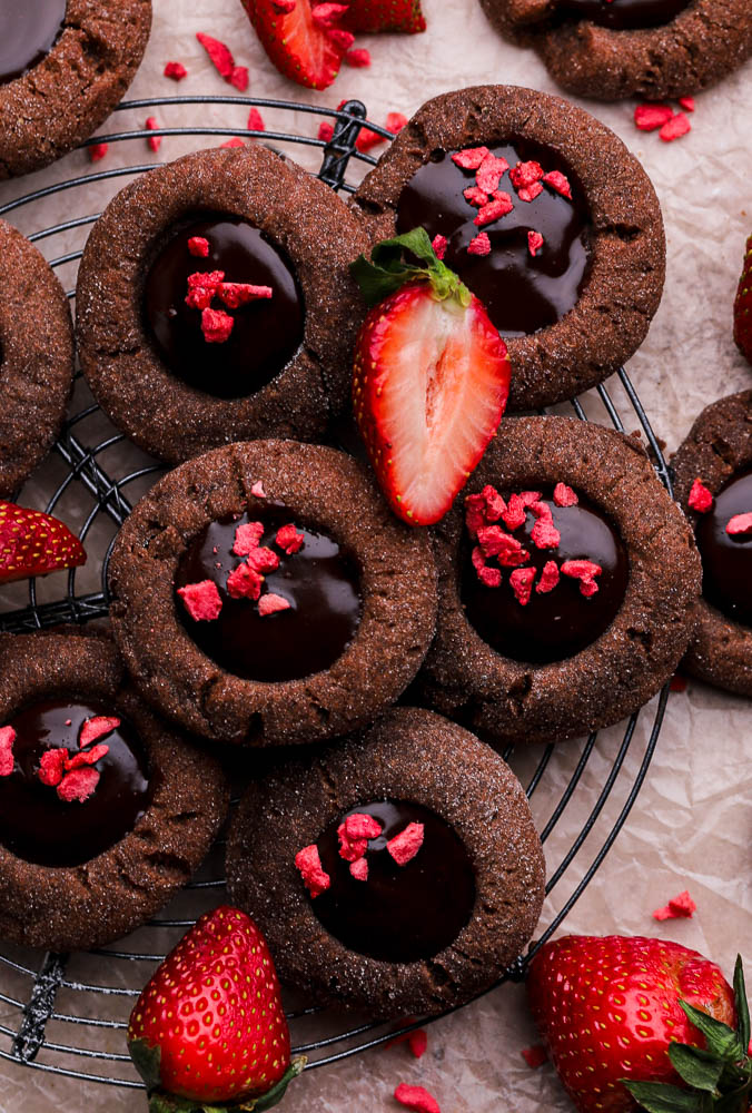Chocolate Strawberry Thumbprint Cookies