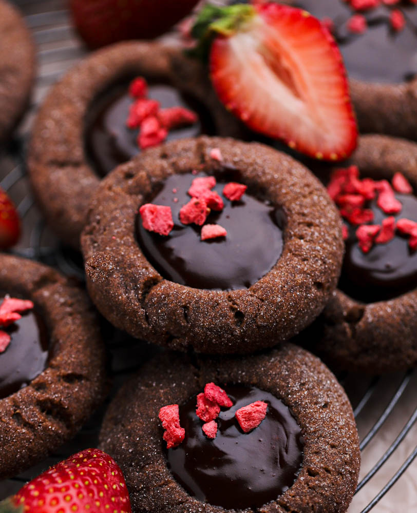 Chocolate Strawberry Thumbprint Cookies