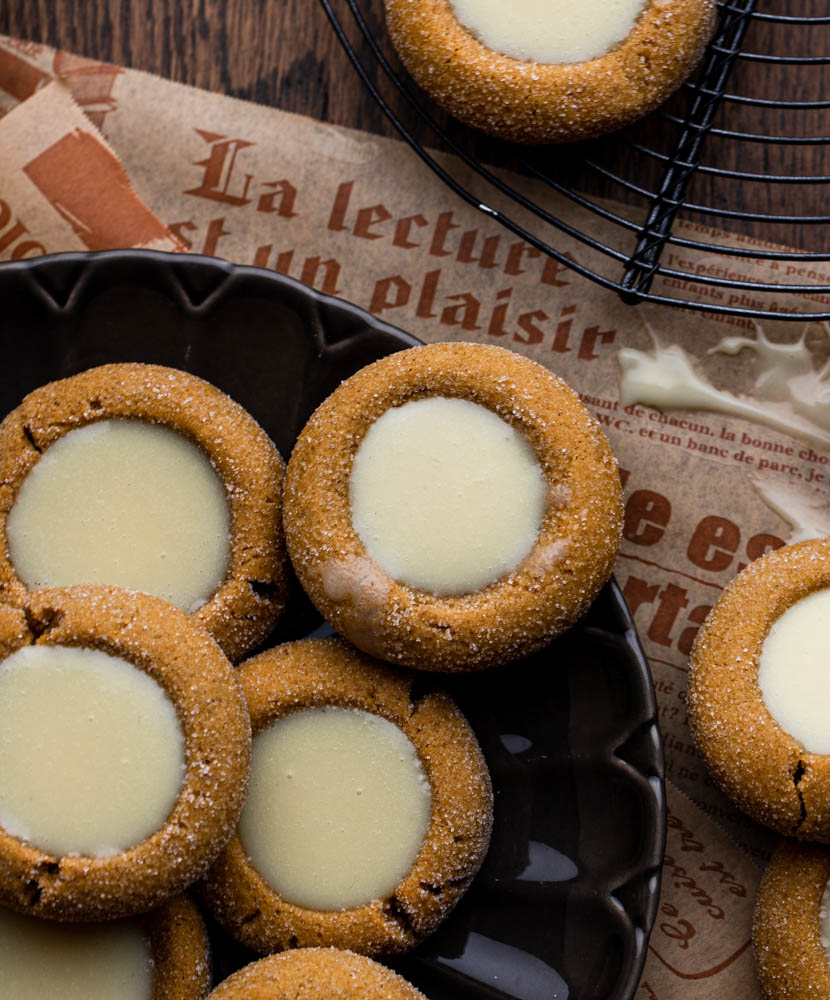 Gingerbread Eggnog Thumbprint Cookies